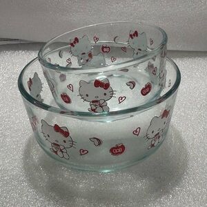 2 “HELLO KITTY MY FAVORITE FLAVOR” KITCHEN PYREX GLASS FOOD STORAGE CONTAINER